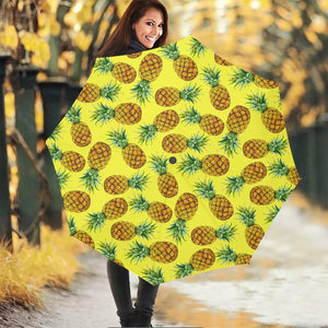 Pastel Yellow Pineapple Pattern Print Foldable Umbrella