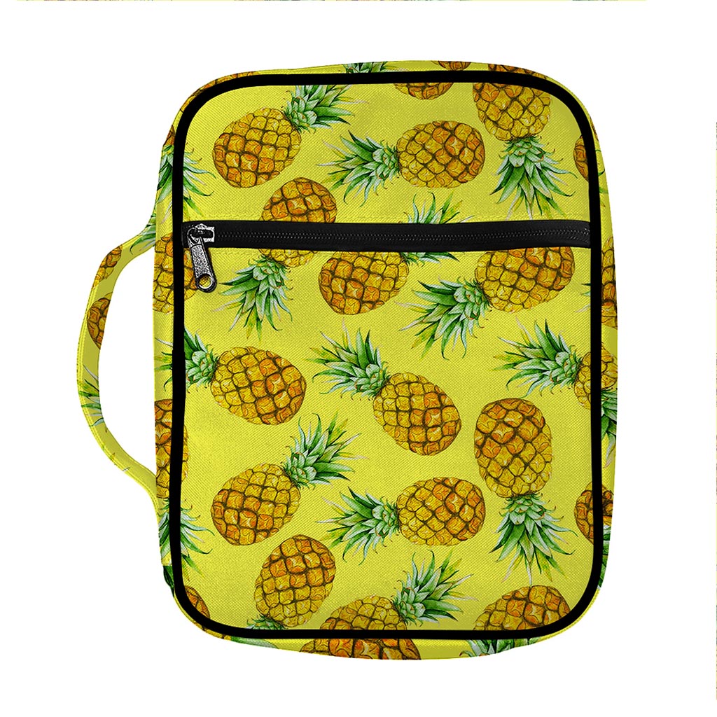 Pastel Yellow Pineapple Pattern Print Front Pocket Bible Bag