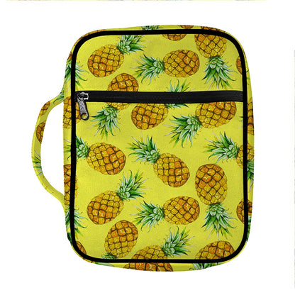 Pastel Yellow Pineapple Pattern Print Front Pocket Bible Bag