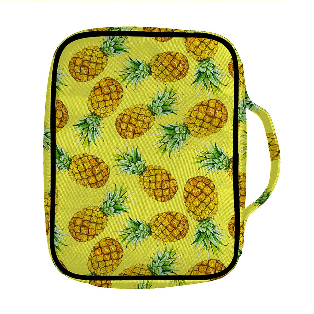 Pastel Yellow Pineapple Pattern Print Front Pocket Bible Bag