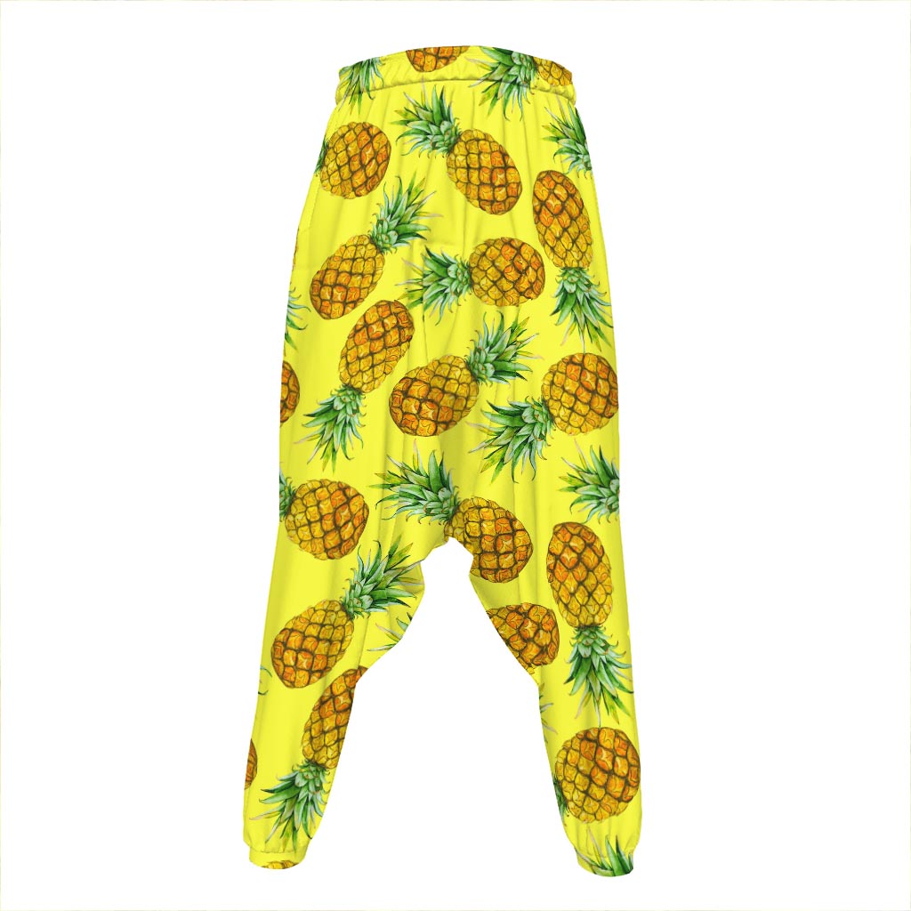Pastel Yellow Pineapple Pattern Print Hammer Pants