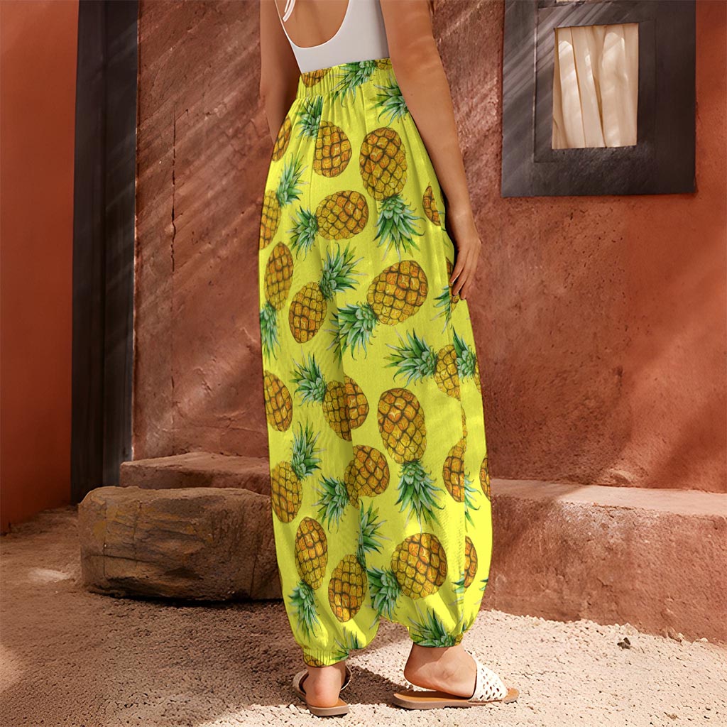 Pastel Yellow Pineapple Pattern Print Harem Pants