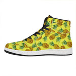Pastel Yellow Pineapple Pattern Print High Top Leather Sneakers
