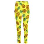 Pastel Yellow Pineapple Pattern Print High-Waisted Pocket Leggings