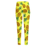 Pastel Yellow Pineapple Pattern Print High-Waisted Pocket Leggings