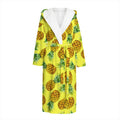 Pastel Yellow Pineapple Pattern Print Hooded Bathrobe