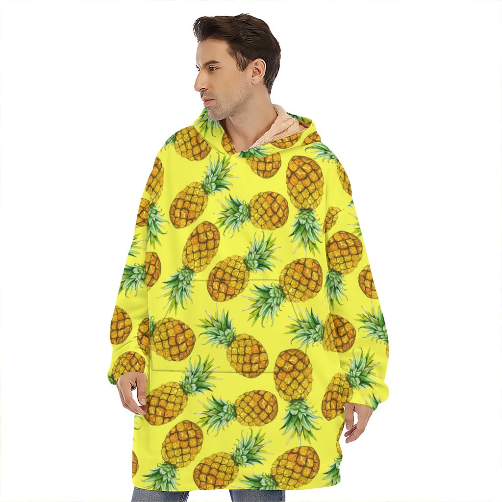 Pastel Yellow Pineapple Pattern Print Hoodie Blanket