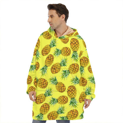 Pastel Yellow Pineapple Pattern Print Hoodie Blanket