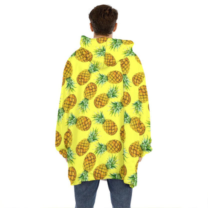 Pastel Yellow Pineapple Pattern Print Hoodie Blanket
