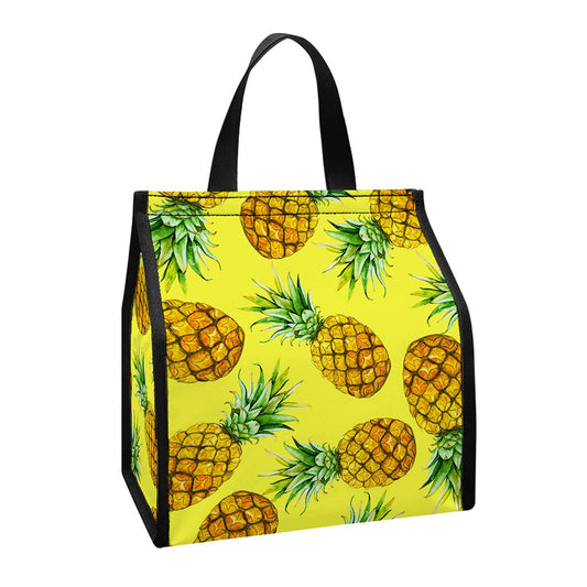 Pastel Yellow Pineapple Pattern Print Insulated Lunch Tote
