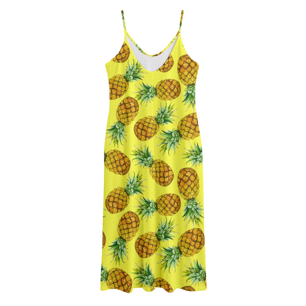 Pastel Yellow Pineapple Pattern Print Jersey Midi Cami Dress