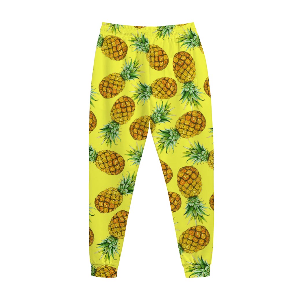 Pastel Yellow Pineapple Pattern Print Jogger Pants