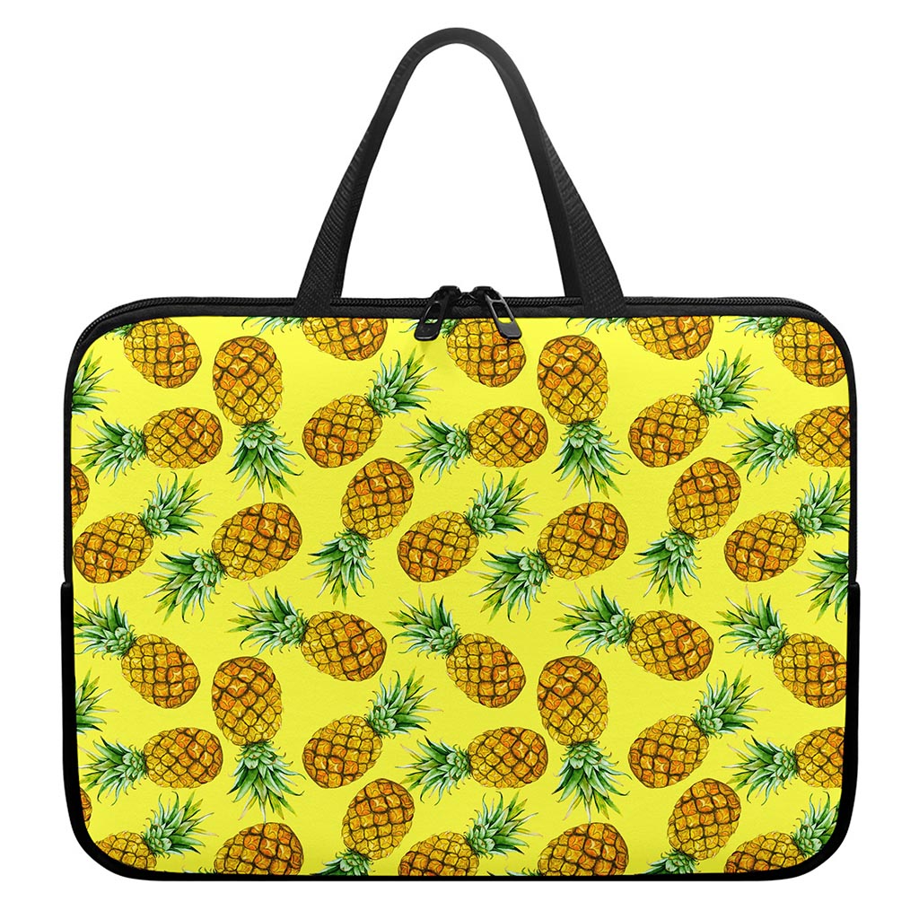 Pastel Yellow Pineapple Pattern Print Laptop Sleeve With Handle