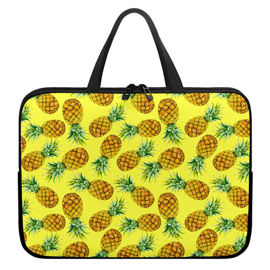 Pastel Yellow Pineapple Pattern Print Laptop Sleeve With Handle