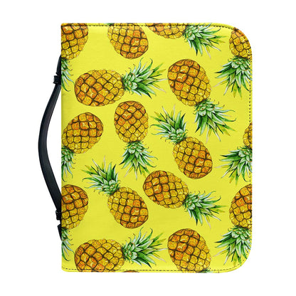 Pastel Yellow Pineapple Pattern Print Leather Bible Cover