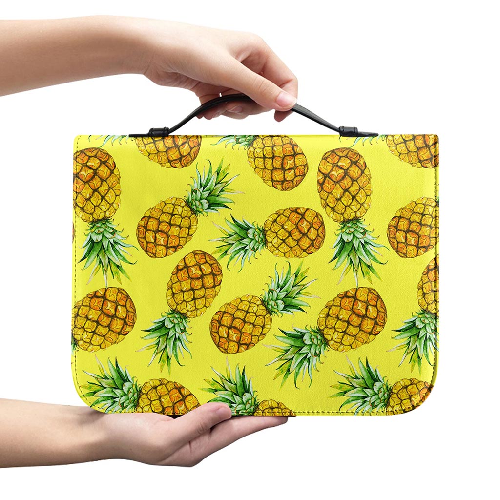 Pastel Yellow Pineapple Pattern Print Leather Bible Cover