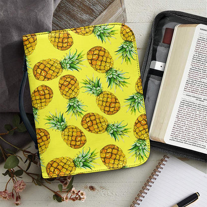 Pastel Yellow Pineapple Pattern Print Leather Bible Cover