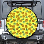 Pastel Yellow Pineapple Pattern Print Leather Spare Tire Cover