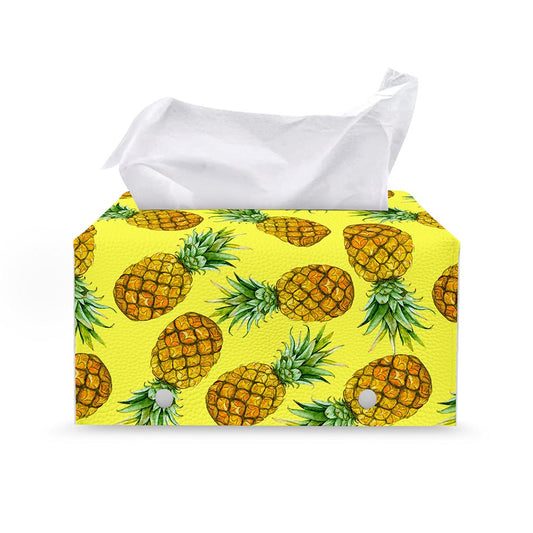 Pastel Yellow Pineapple Pattern Print Leather Tissue Box Cover