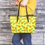 Pastel Yellow Pineapple Pattern Print Leather Tote Bag