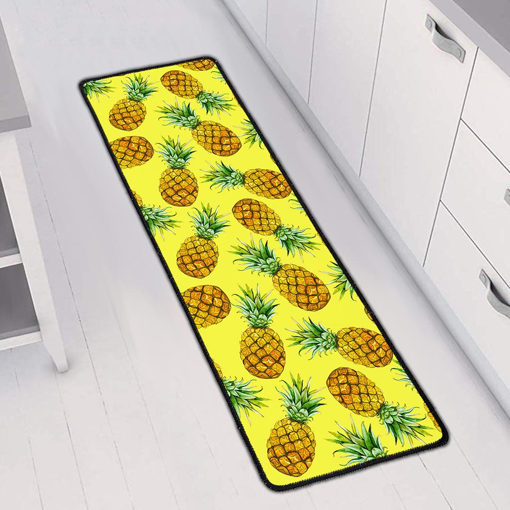 Pastel Yellow Pineapple Pattern Print Long Kitchen Mat