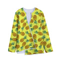 Pastel Yellow Pineapple Pattern Print Long Sleeve Short Coat