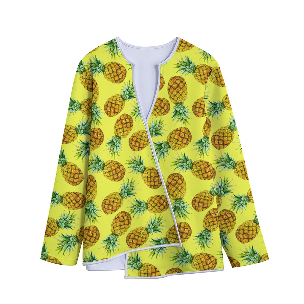 Pastel Yellow Pineapple Pattern Print Long Sleeve Short Coat