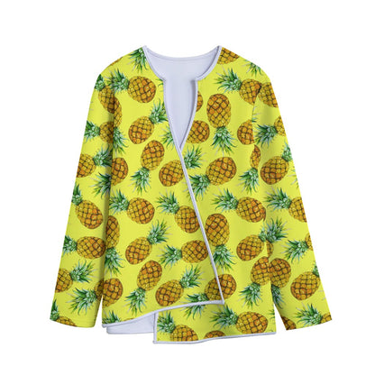 Pastel Yellow Pineapple Pattern Print Long Sleeve Short Coat