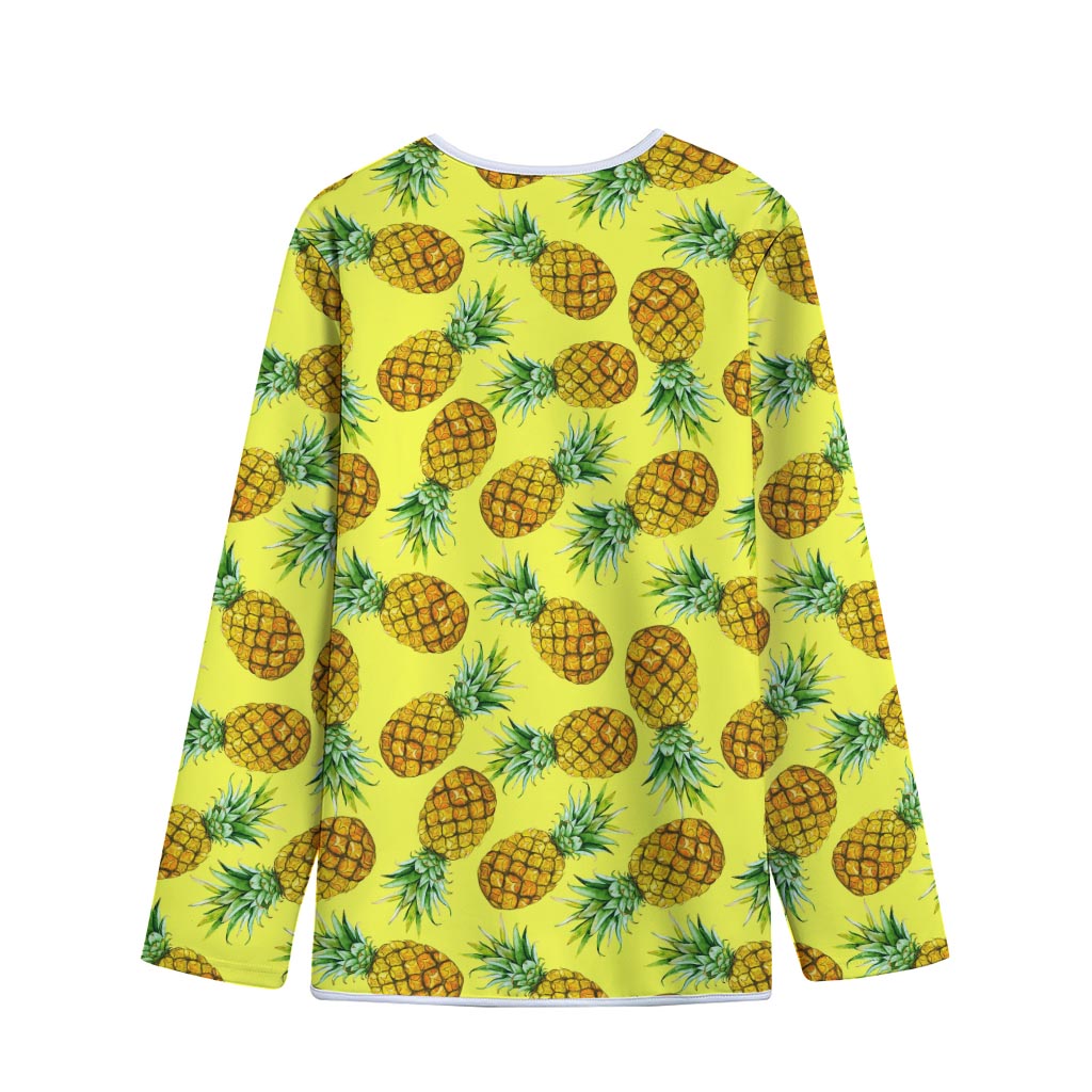 Pastel Yellow Pineapple Pattern Print Long Sleeve Short Coat
