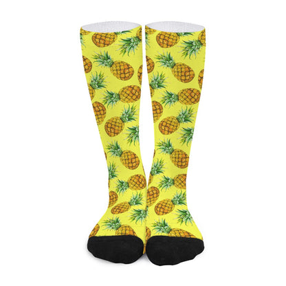 Pastel Yellow Pineapple Pattern Print Long Socks