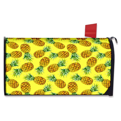 Pastel Yellow Pineapple Pattern Print Mailbox Cover