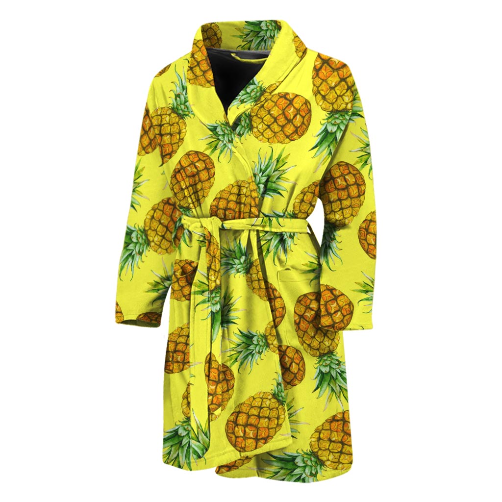 Pastel Yellow Pineapple Pattern Print Men's Bathrobe