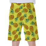 Pastel Yellow Pineapple Pattern Print Men's Beach Shorts