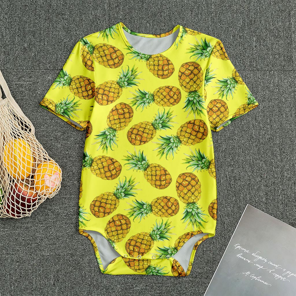 Pastel Yellow Pineapple Pattern Print Men's Bodysuit