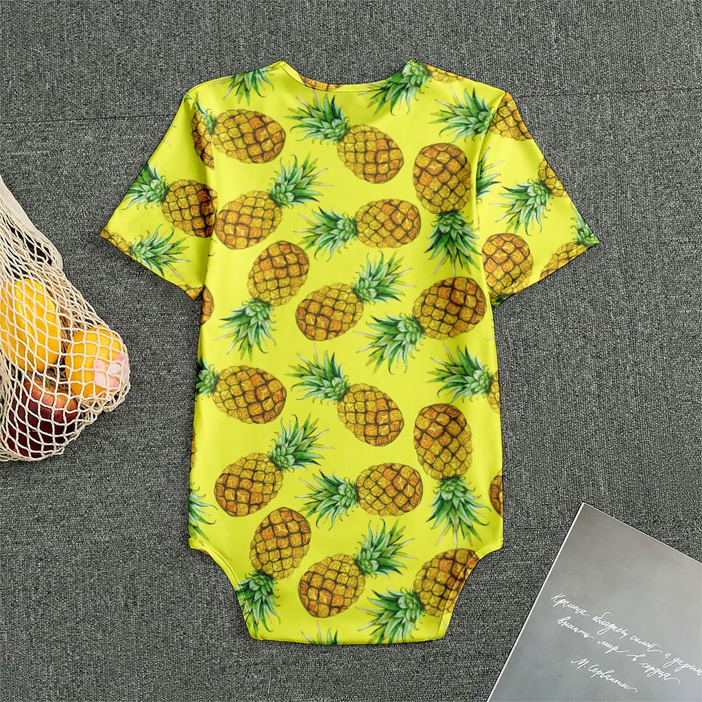 Pastel Yellow Pineapple Pattern Print Men's Bodysuit