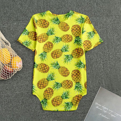 Pastel Yellow Pineapple Pattern Print Men's Bodysuit