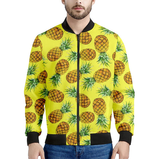Pastel Yellow Pineapple Pattern Print Men's Bomber Jacket