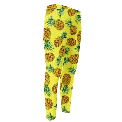 Pastel Yellow Pineapple Pattern Print Men's Compression Pants
