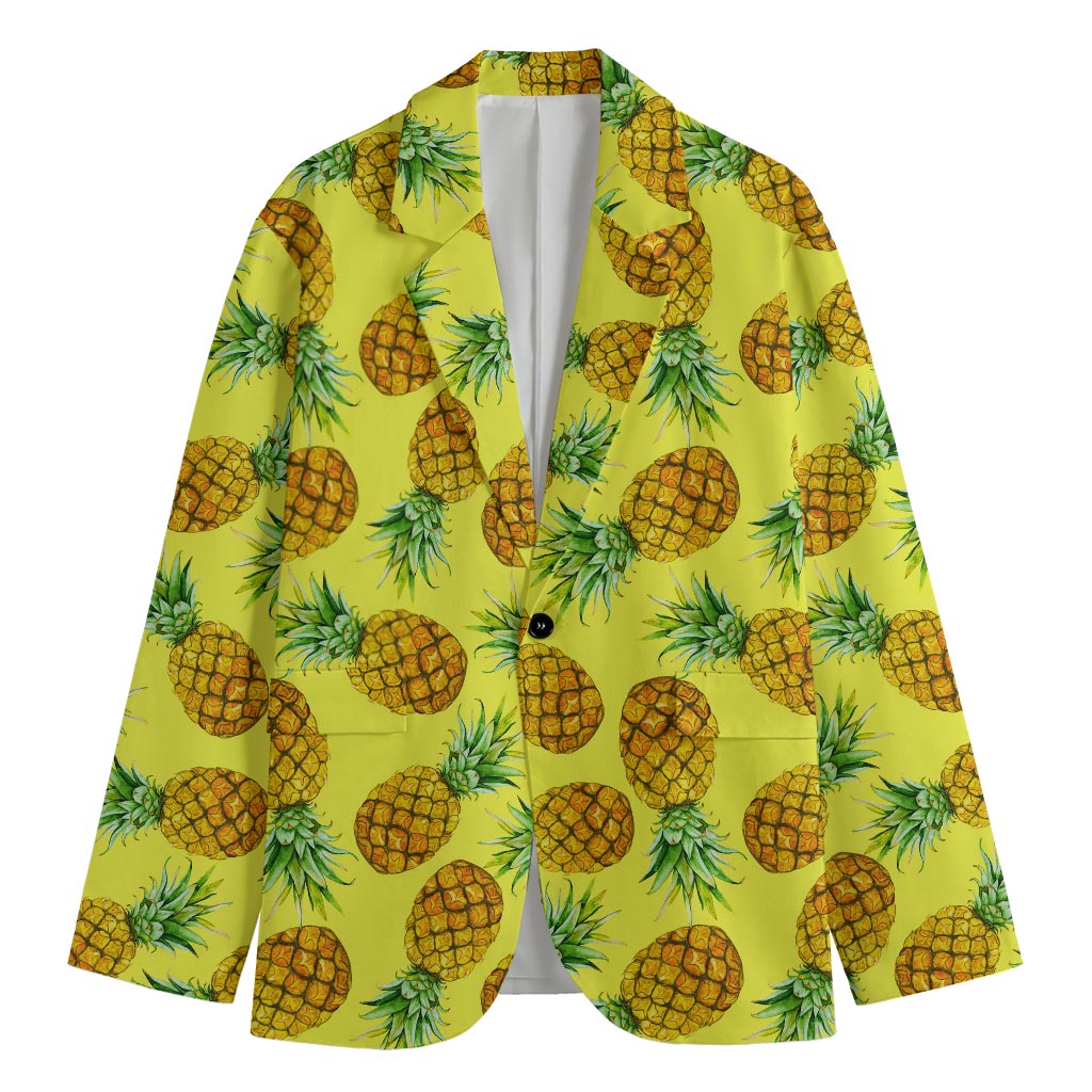 Pastel Yellow Pineapple Pattern Print Men's Cotton Blazer