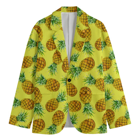 Pastel Yellow Pineapple Pattern Print Men's Cotton Blazer