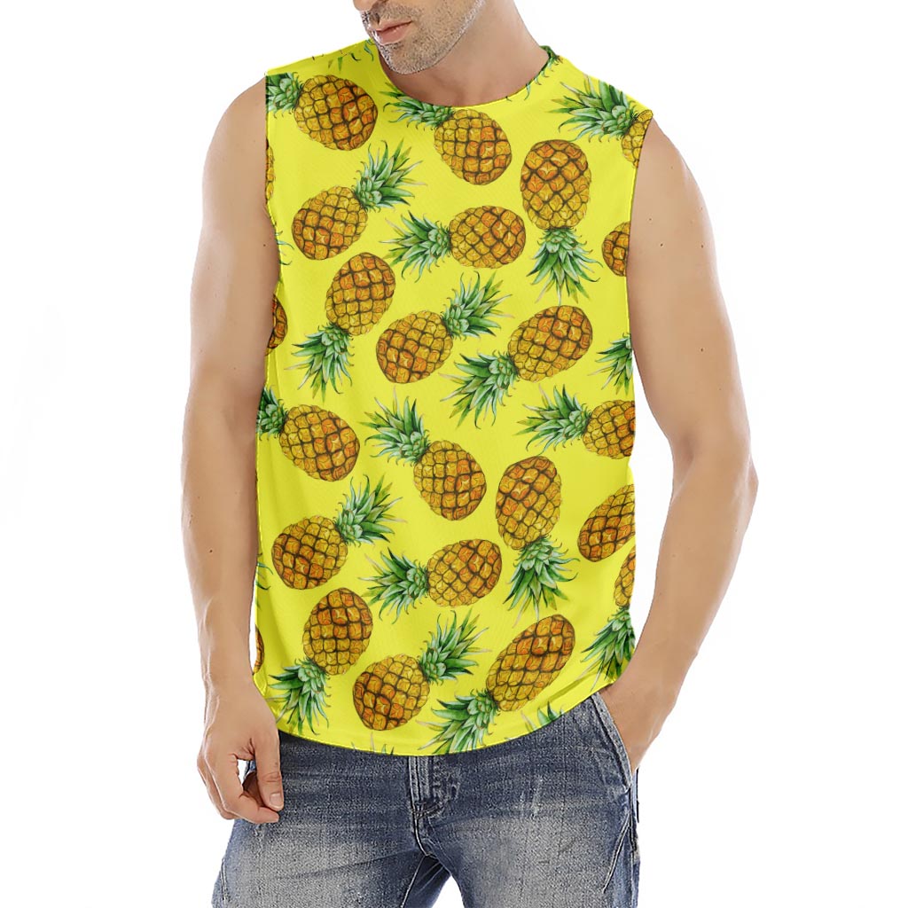 Pastel Yellow Pineapple Pattern Print Men's Fitness Tank Top