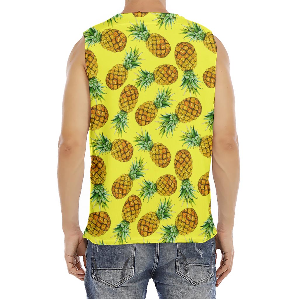 Pastel Yellow Pineapple Pattern Print Men's Fitness Tank Top