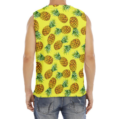 Pastel Yellow Pineapple Pattern Print Men's Fitness Tank Top