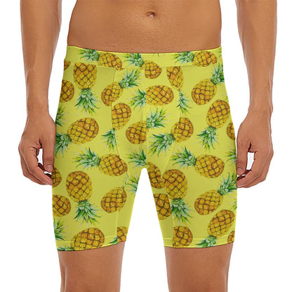 Pastel Yellow Pineapple Pattern Print Men's Long Boxer Briefs