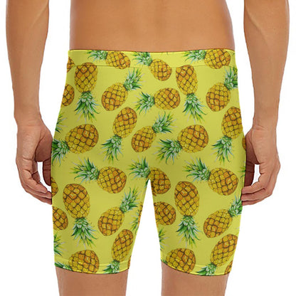 Pastel Yellow Pineapple Pattern Print Men's Long Boxer Briefs