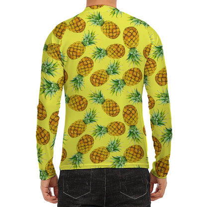 Pastel Yellow Pineapple Pattern Print Men's Long Sleeve Rash Guard