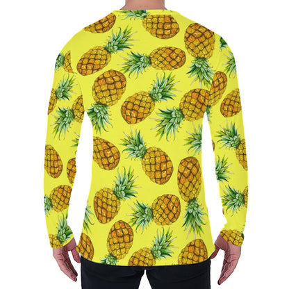 Pastel Yellow Pineapple Pattern Print Men's Long Sleeve T-Shirt