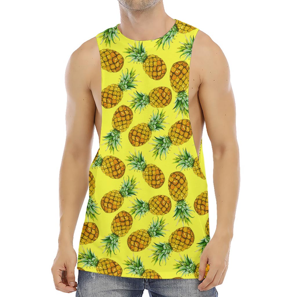 Pastel Yellow Pineapple Pattern Print Men's Muscle Tank Top