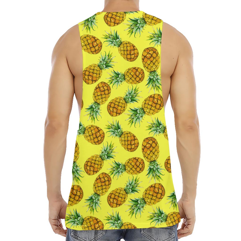 Pastel Yellow Pineapple Pattern Print Men's Muscle Tank Top