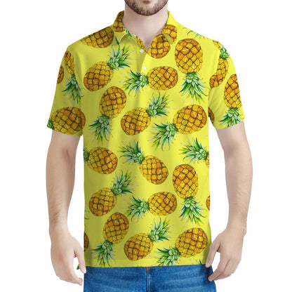 Pastel Yellow Pineapple Pattern Print Men's Polo Shirt